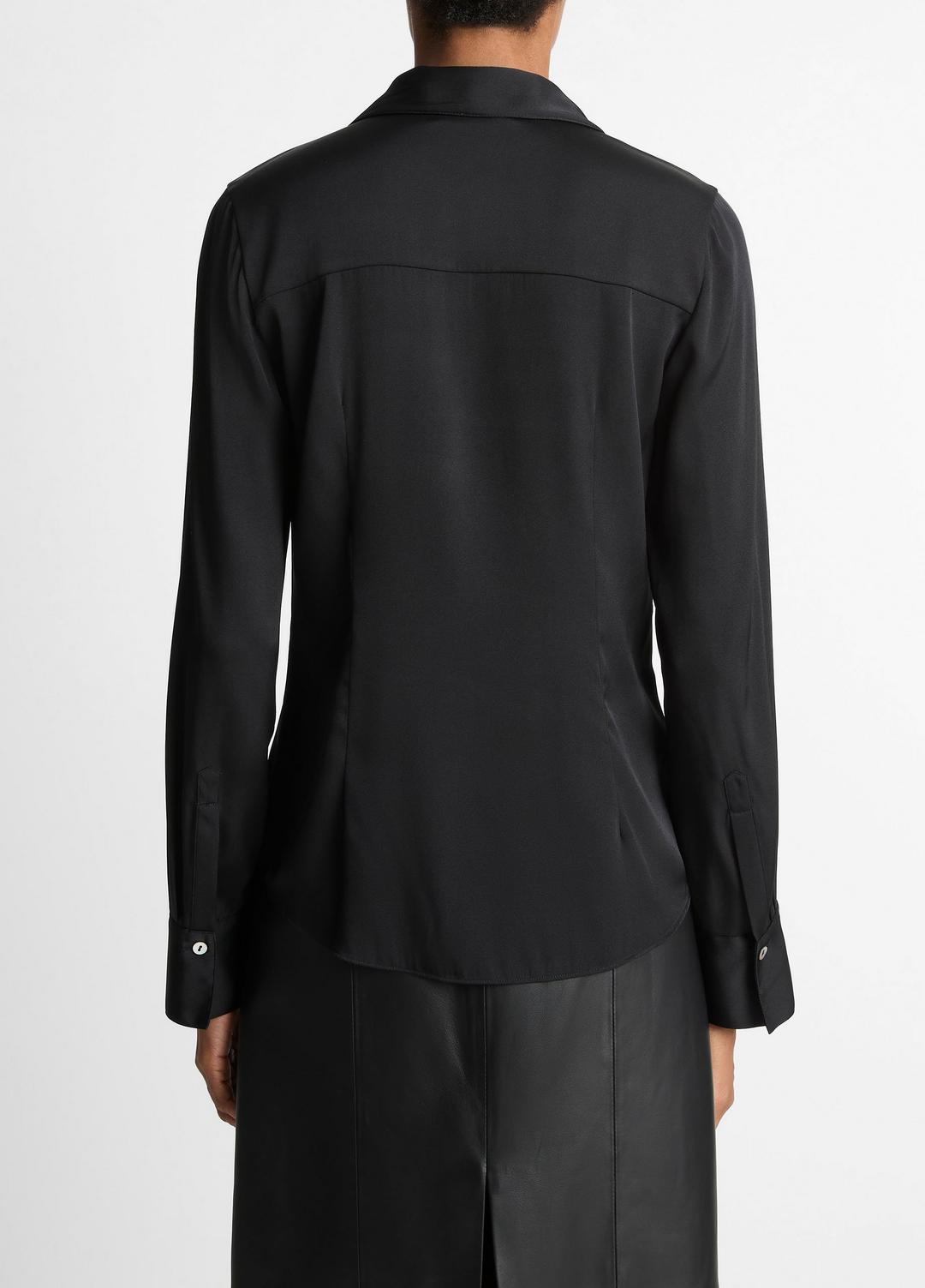 Silk-Blend Slim Button-Front Blouse in Long Sleeve | VINCE Women
