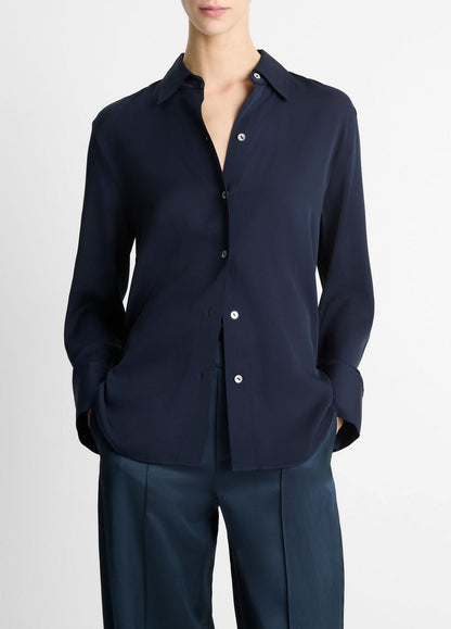 Stretch-Silk Button-Front Blouse in Long Sleeve | VINCE Women