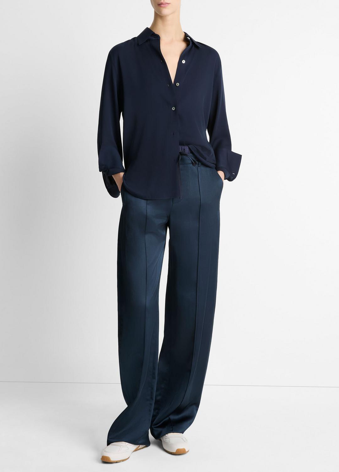 Stretch-Silk Button-Front Blouse in Long Sleeve | VINCE Women