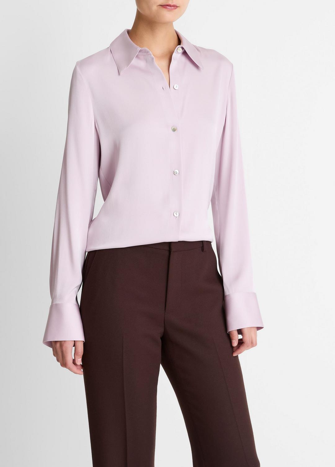 Silk-Blend Slim Button-Front Blouse in Long Sleeve | VINCE Women