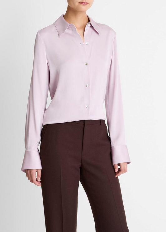 Silk-Blend Slim Button-Front Blouse in Long Sleeve | VINCE Women