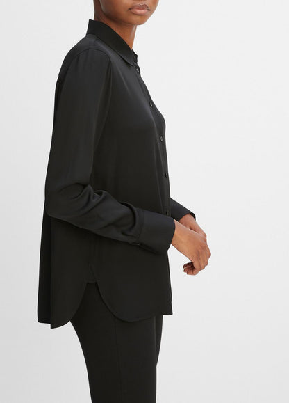 Slim Fitted Stretch-Silk Blouse in Long Sleeve | VINCE Women