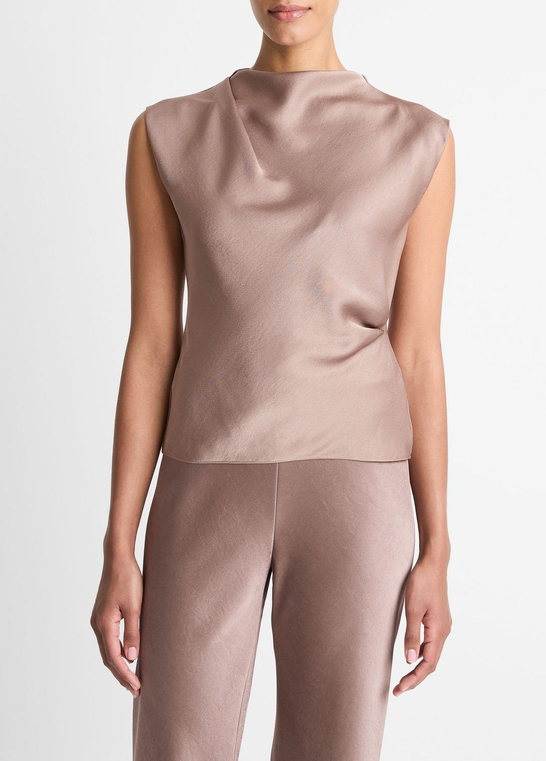Satin Draped Cowl-Neck Top in Tank Tops | VINCE Women