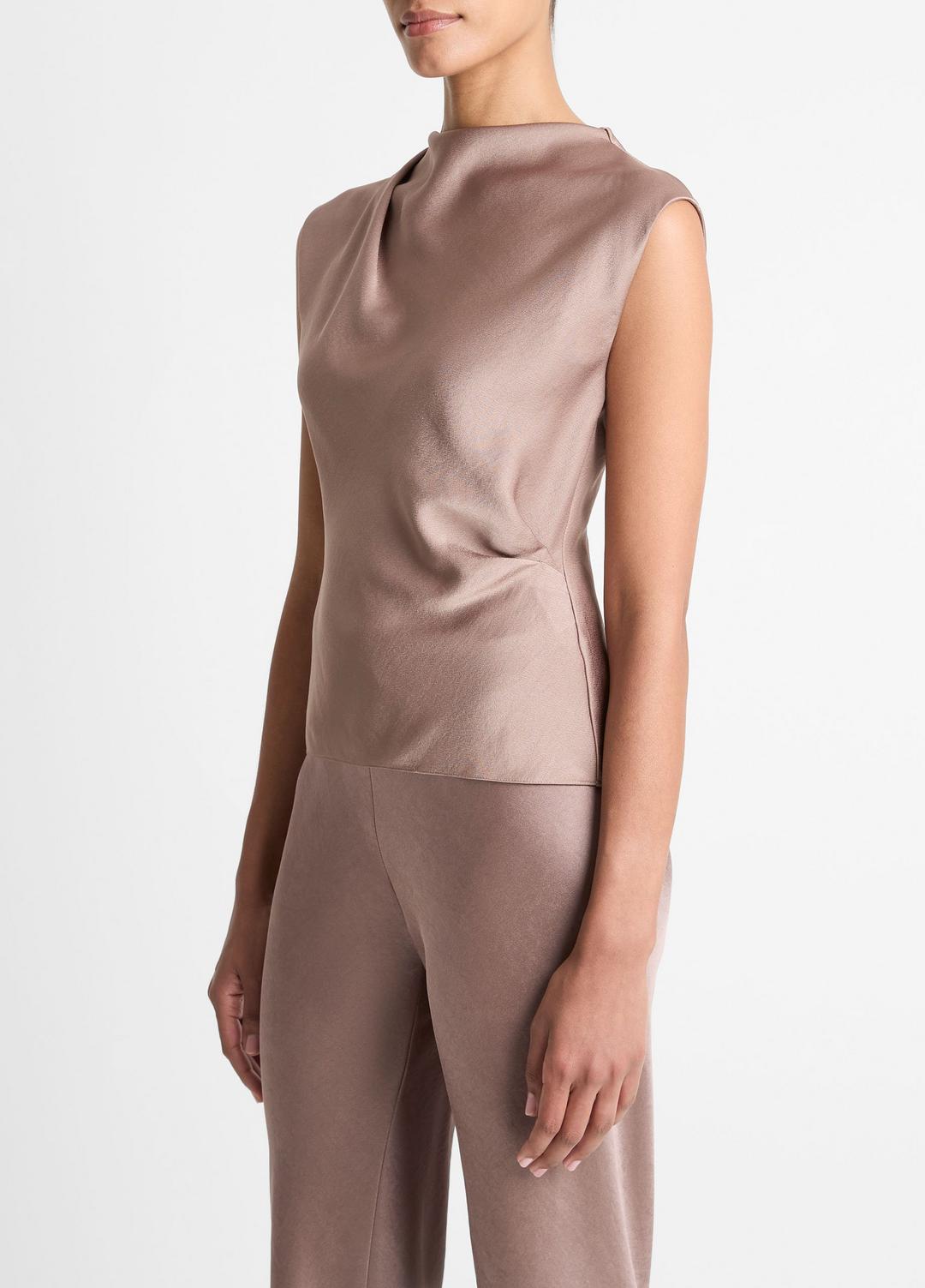 Satin Draped Cowl-Neck Top in Tank Tops | VINCE Women