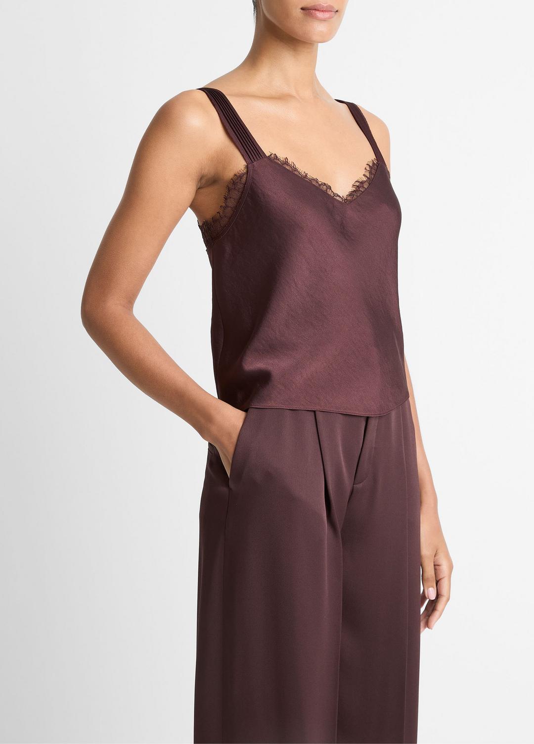 Lace-Trim Satin Camisole in Tank Tops | VINCE Women