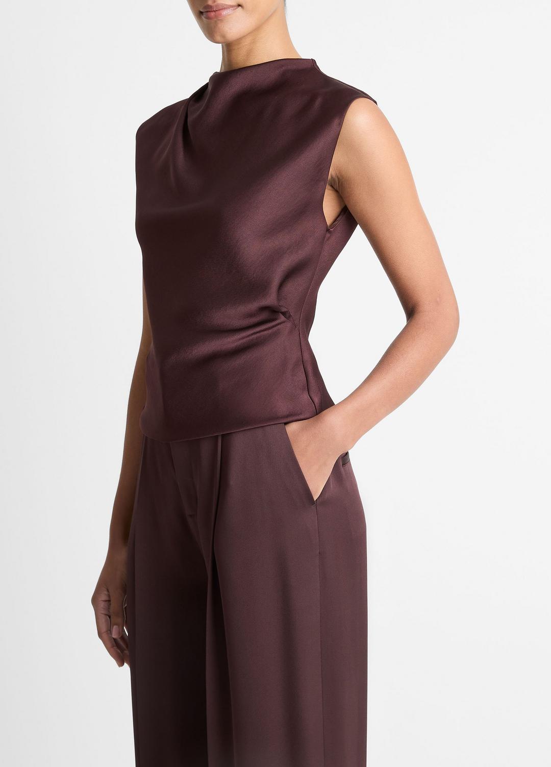 Satin Draped Cowl-Neck Top in Tank Tops | VINCE Women