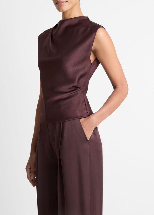 Satin Draped Cowl-Neck Top in Tank Tops | VINCE Women