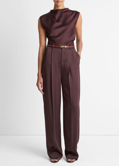 Satin Draped Cowl-Neck Top in Tank Tops | VINCE Women