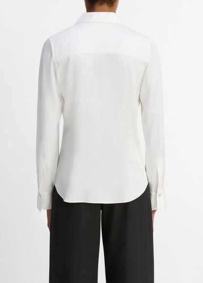 Silk-Blend Slim Button-Front Blouse in Long Sleeve | VINCE Women