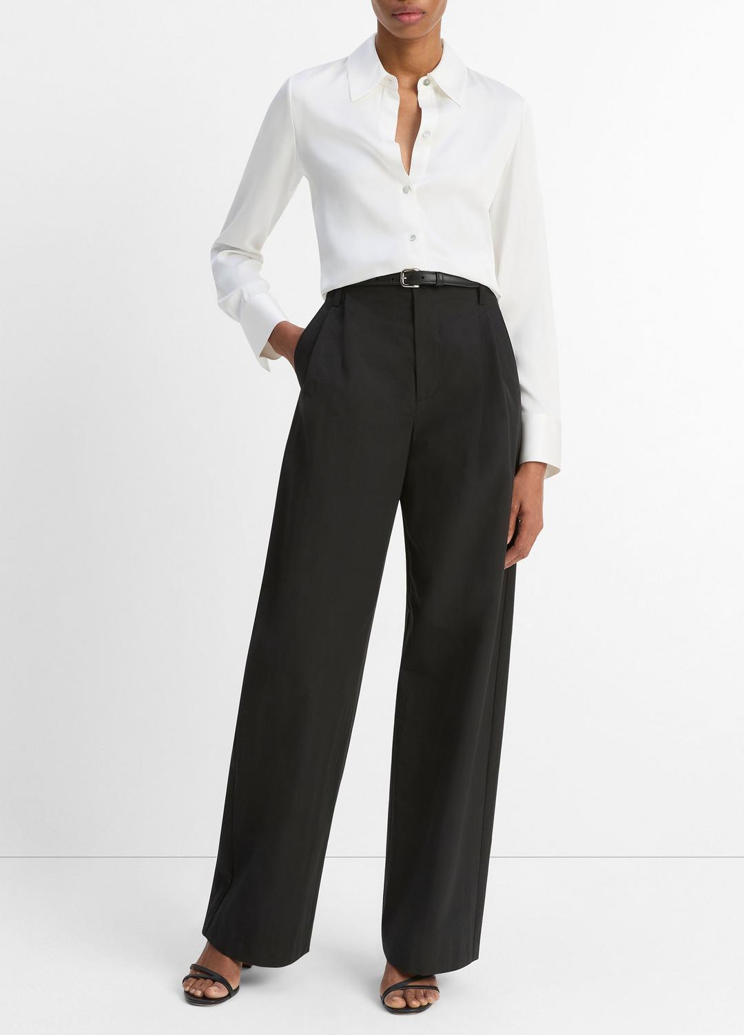 Silk-Blend Slim Button-Front Blouse in Long Sleeve | VINCE Women