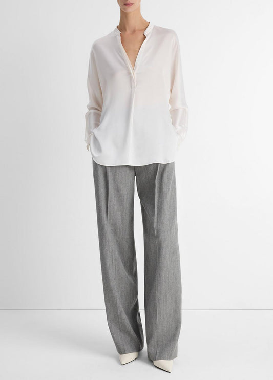 Silk Satin Band-Collar Blouse in Long Sleeve | VINCE Women