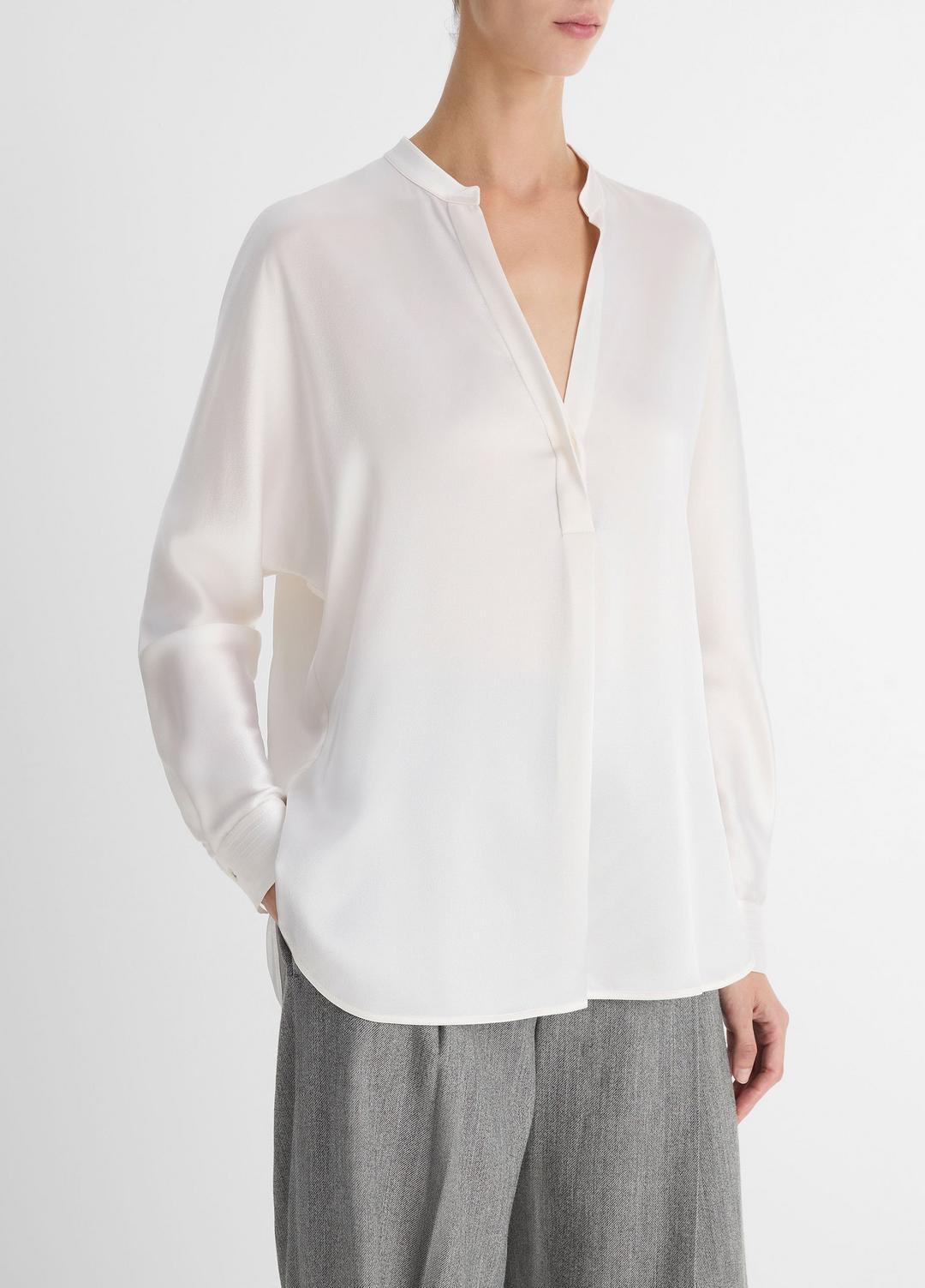 Silk Satin Band-Collar Blouse in Long Sleeve | VINCE Women