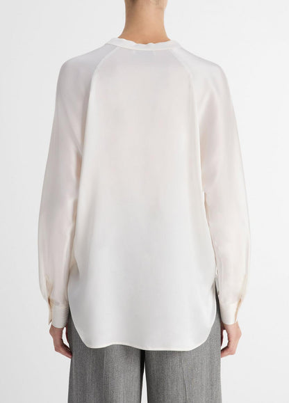Silk Satin Band-Collar Blouse in Long Sleeve | VINCE Women