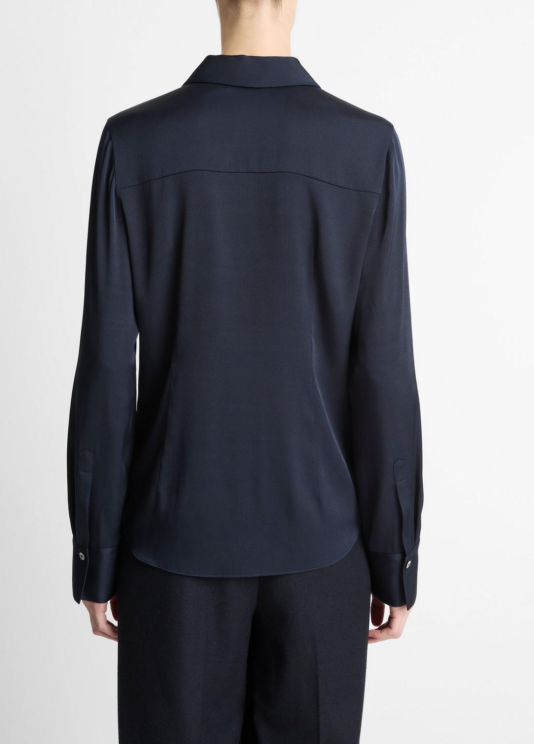 Silk-Blend Slim Button-Front Blouse in Long Sleeve | VINCE Women