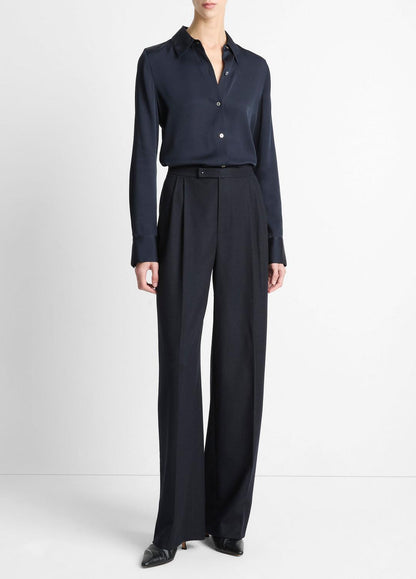 Silk-Blend Slim Button-Front Blouse in Long Sleeve | VINCE Women