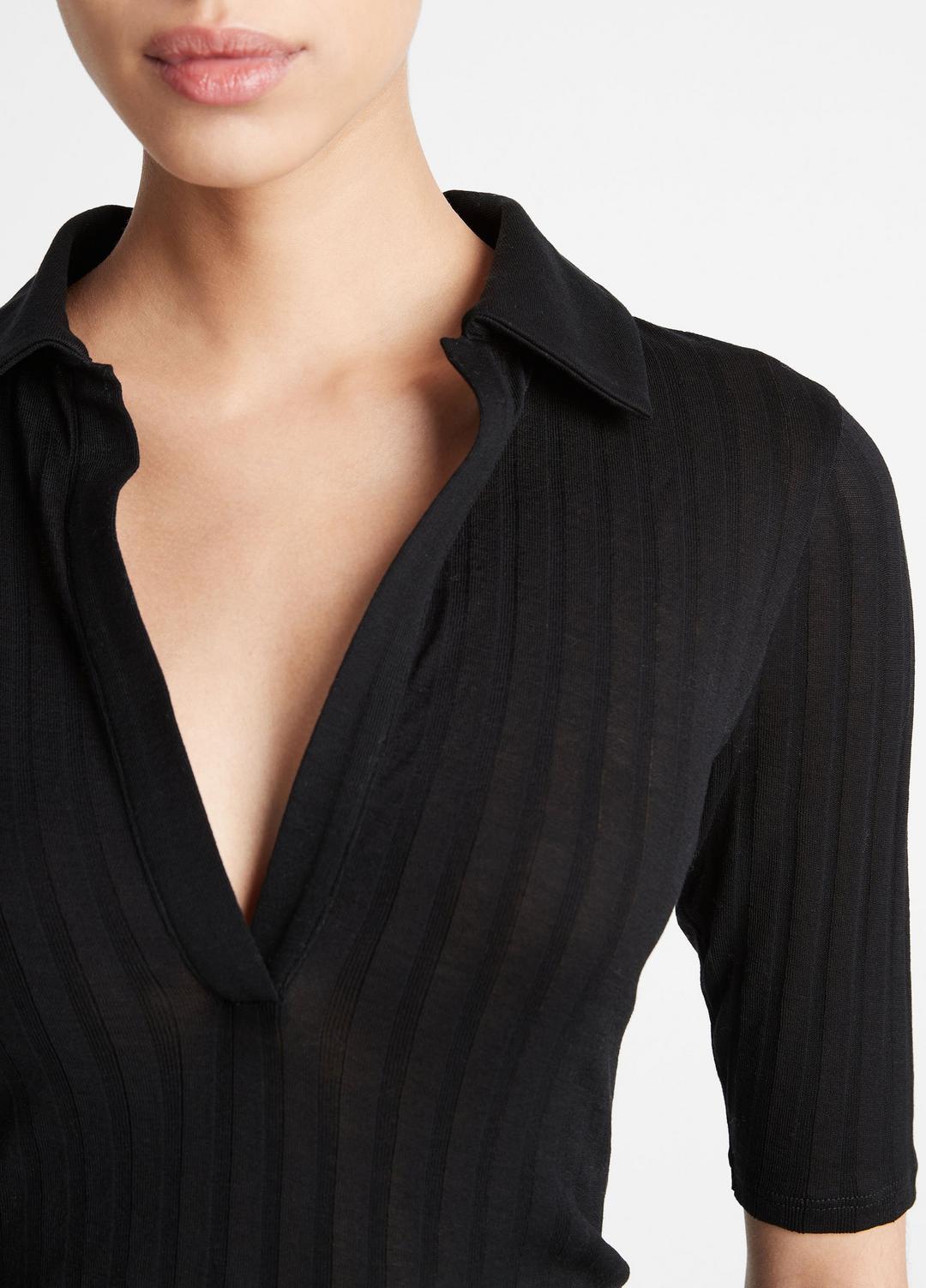 Cotton Elbow-Sleeve Polo Shirt in Short Sleeve | VINCE Women