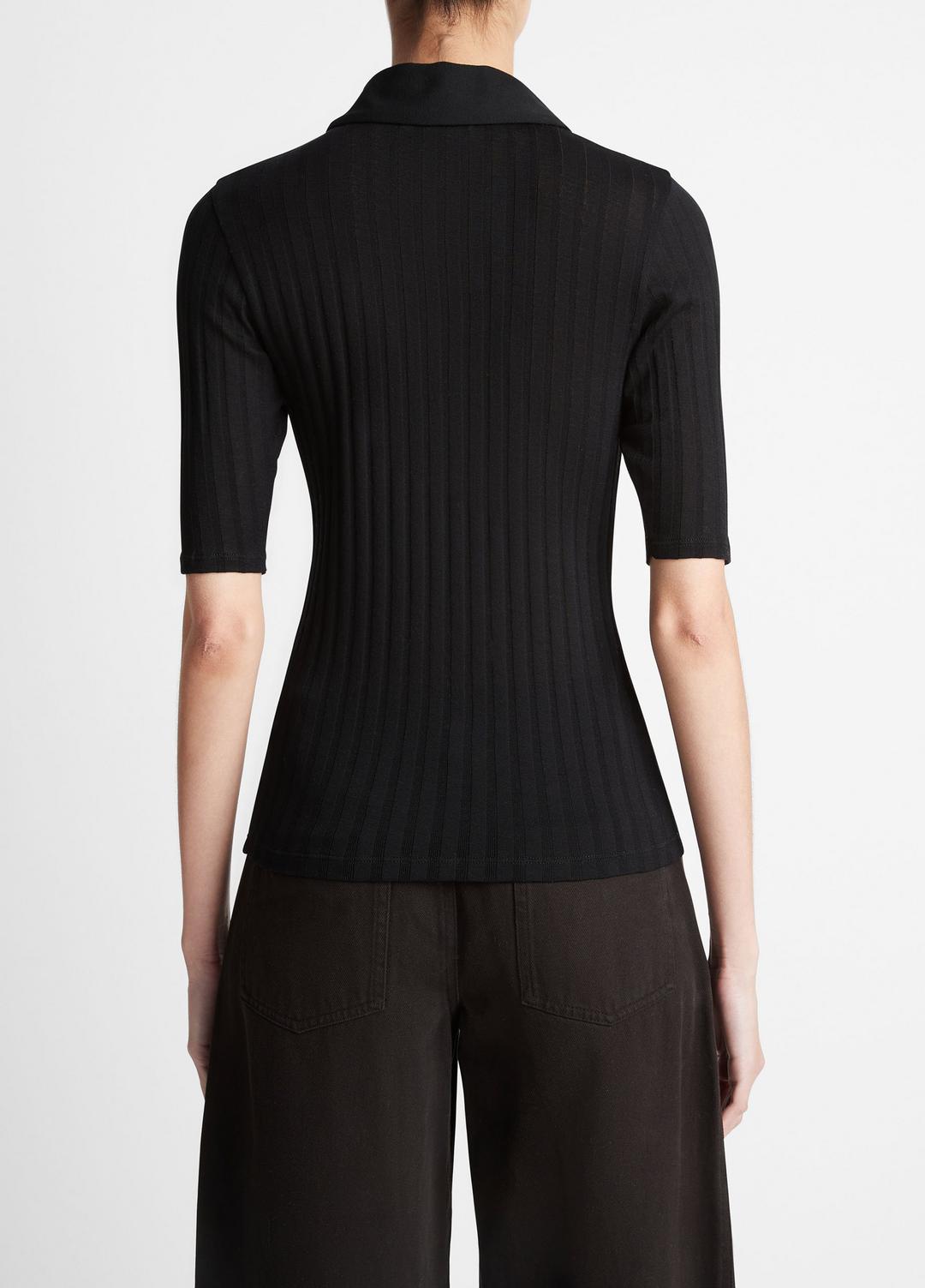 Cotton Elbow-Sleeve Polo Shirt in Short Sleeve | VINCE Women