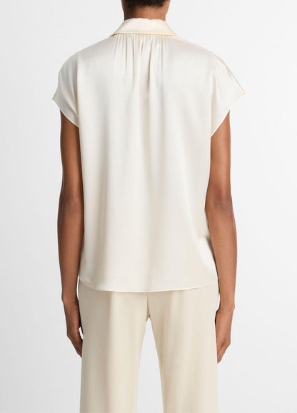 Silk Cap-Sleeve Ruched-Back Blouse in Short Sleeve | VINCE Women