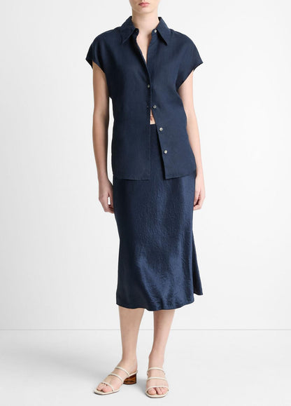 Linen Cap-Sleeve Button-Front Blouse in Short Sleeve | VINCE Women