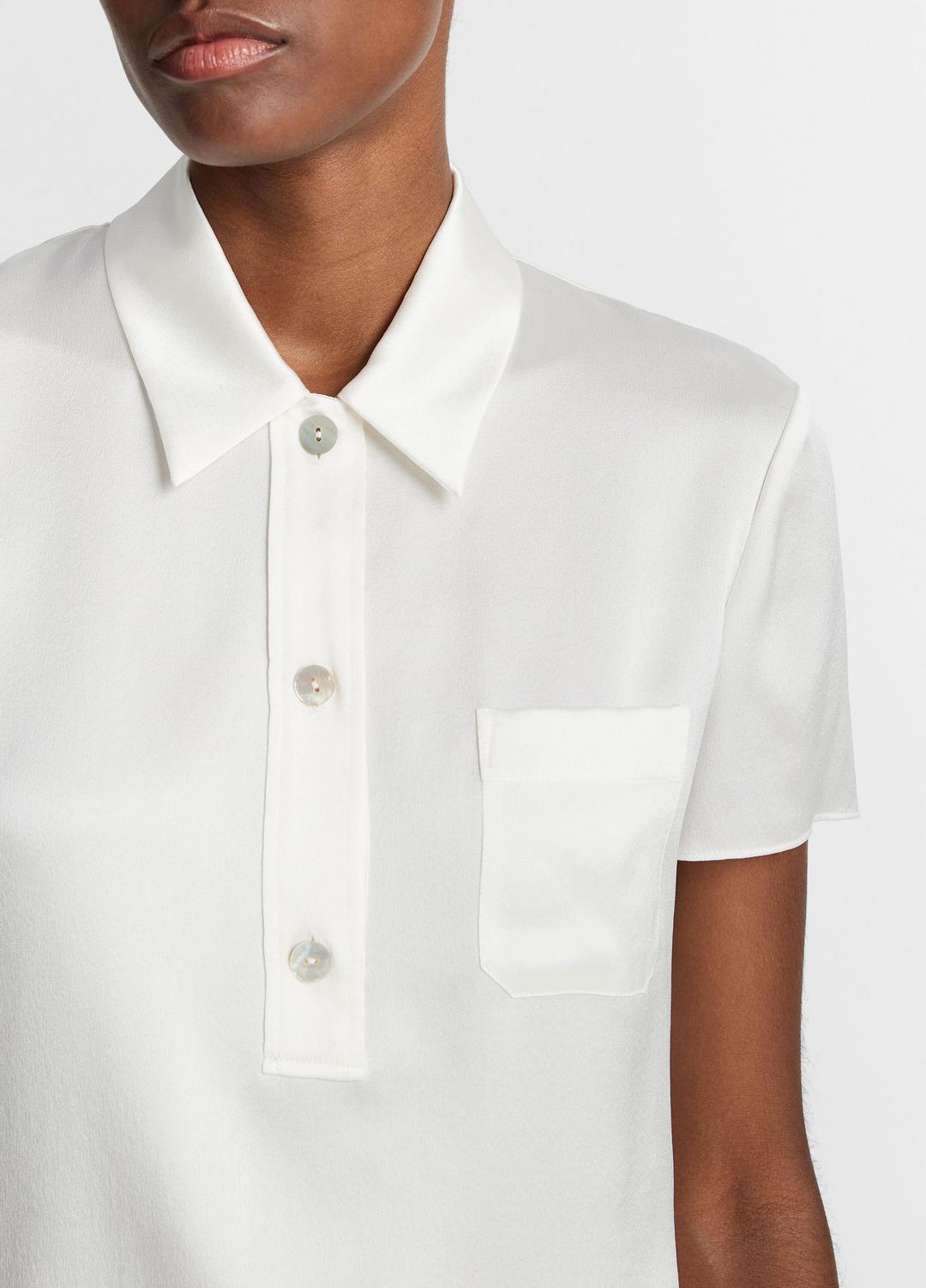 Silk Short-Sleeve Polo Shirt in Short Sleeve | VINCE Women