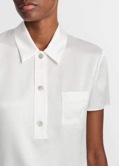 Silk Short-Sleeve Polo Shirt in Short Sleeve | VINCE Women