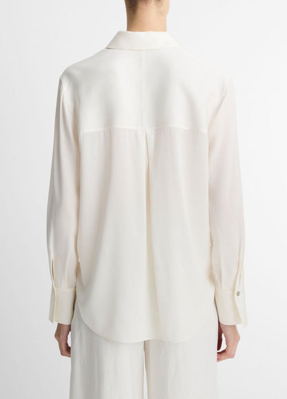 Stretch-Silk Button-Front Blouse in Long Sleeve | VINCE Women