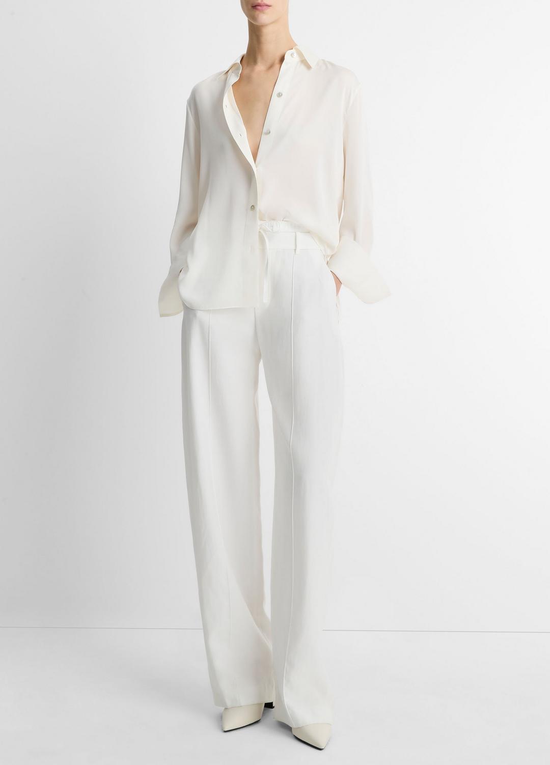 Stretch-Silk Button-Front Blouse in Long Sleeve | VINCE Women