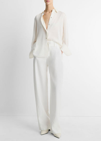 Stretch-Silk Button-Front Blouse in Long Sleeve | VINCE Women