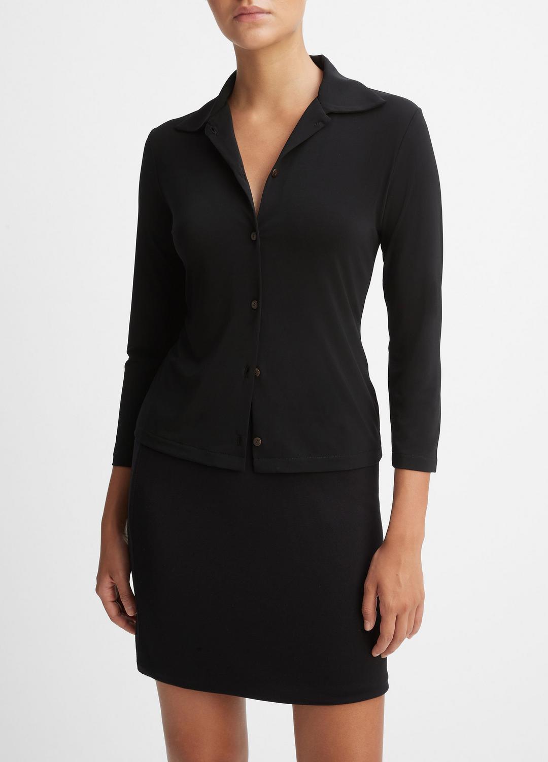 Three-Quarter-Sleeve Button-Front Polo Top in Long Sleeve | VINCE Women