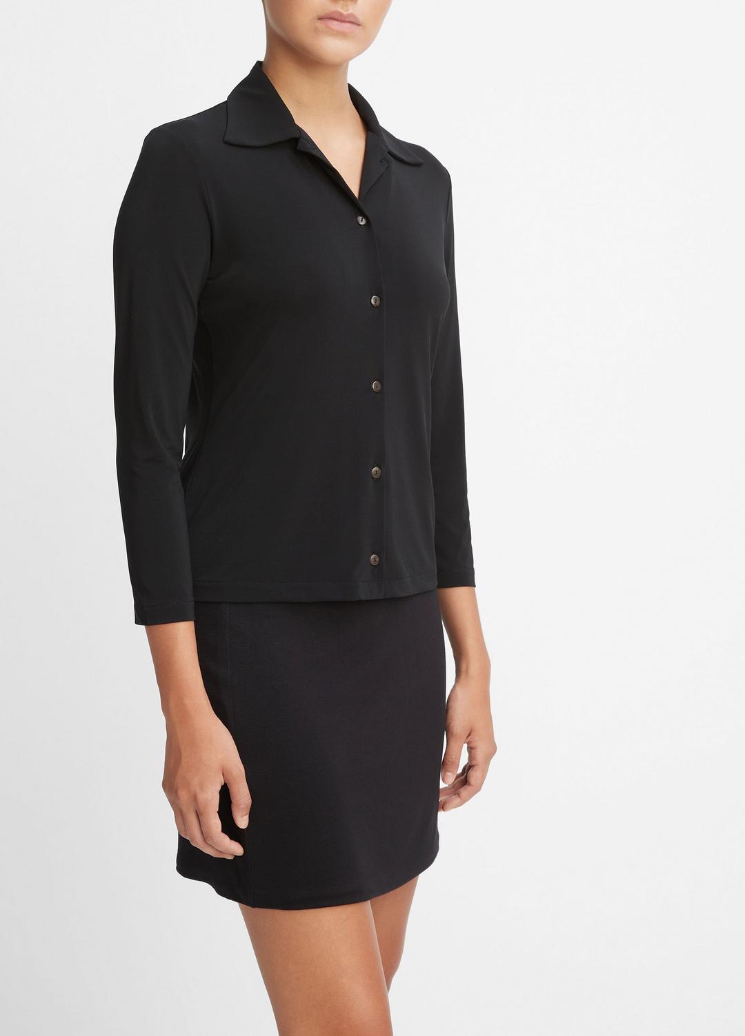 Three-Quarter-Sleeve Button-Front Polo Top in Long Sleeve | VINCE Women