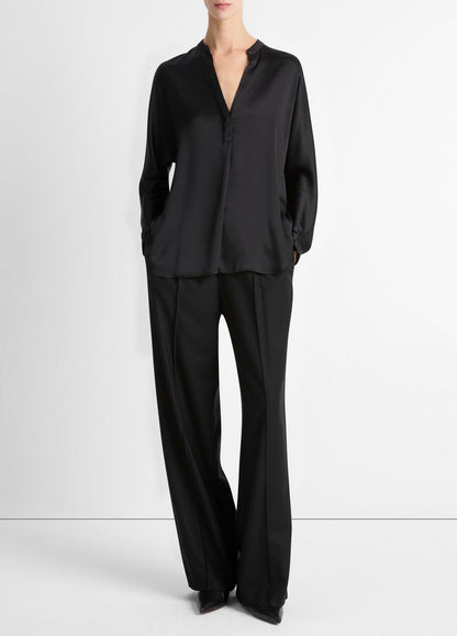 Silk Satin Band-Collar Blouse in Long Sleeve | VINCE Women
