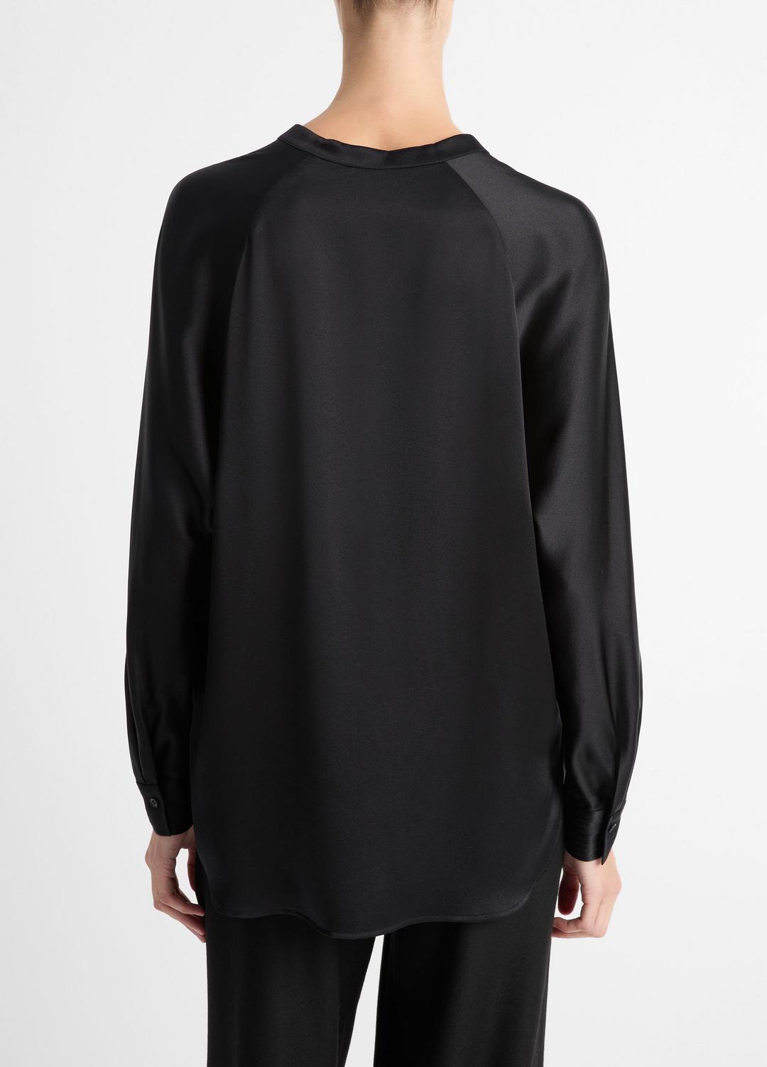 Silk Satin Band-Collar Blouse in Long Sleeve | VINCE Women