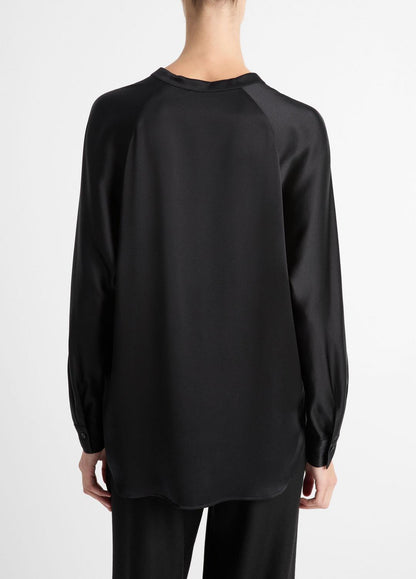Silk Satin Band-Collar Blouse in Long Sleeve | VINCE Women