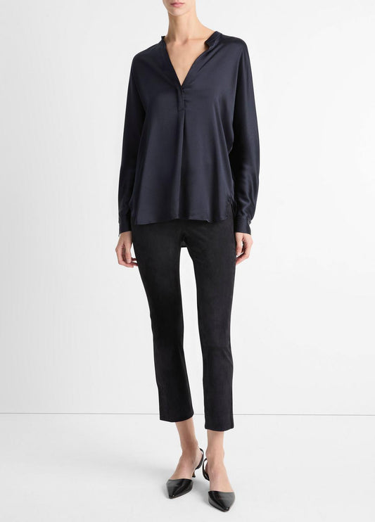 Silk Satin Band-Collar Blouse in Long Sleeve | VINCE Women