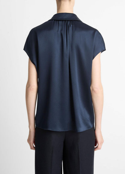 Silk Cap-Sleeve Ruched-Back Blouse in Short Sleeve | VINCE Women