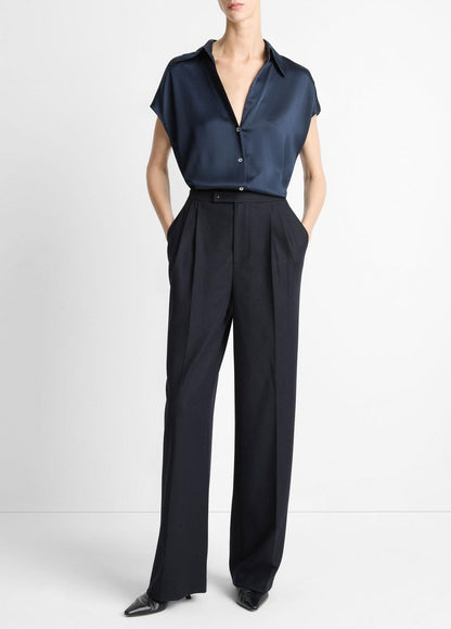 Silk Cap-Sleeve Ruched-Back Blouse in Short Sleeve | VINCE Women