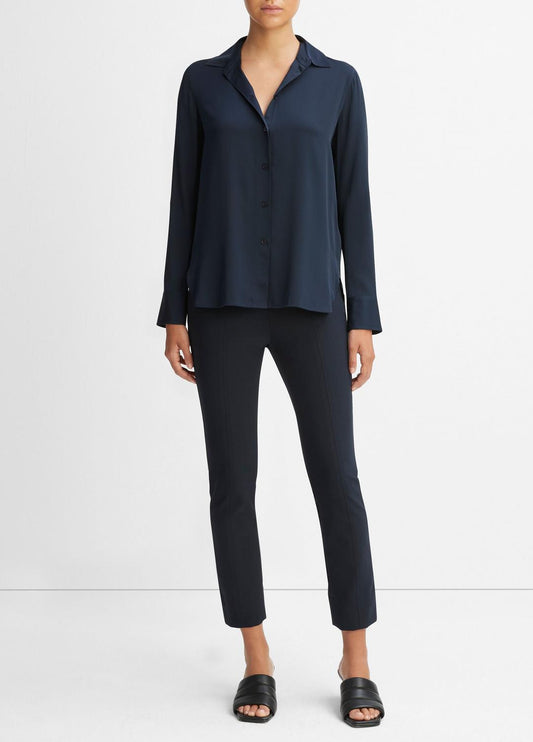 Slim Fitted Stretch-Silk Blouse in Long Sleeve | VINCE Women