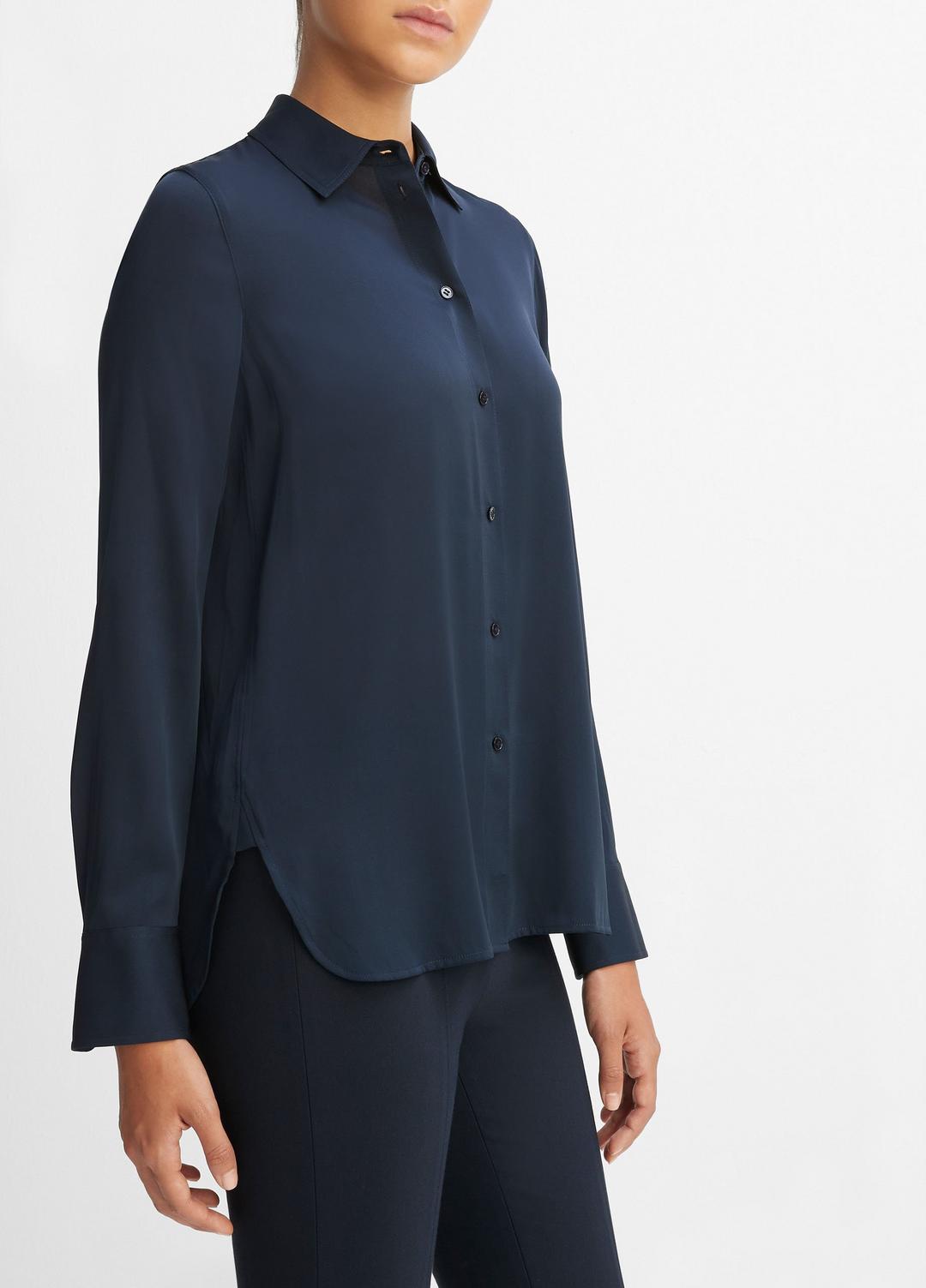 Slim Fitted Stretch-Silk Blouse in Long Sleeve | VINCE Women
