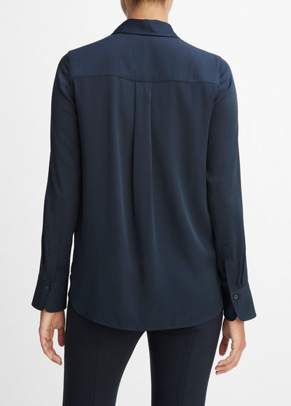 Slim Fitted Stretch-Silk Blouse in Long Sleeve | VINCE Women
