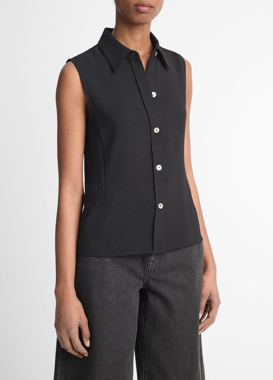 Sleeveless Button-Front Shirt in Short Sleeve | VINCE Women