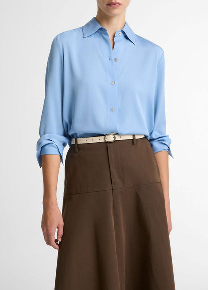 Stretch-Silk Button-Front Blouse in Long Sleeve | VINCE Women
