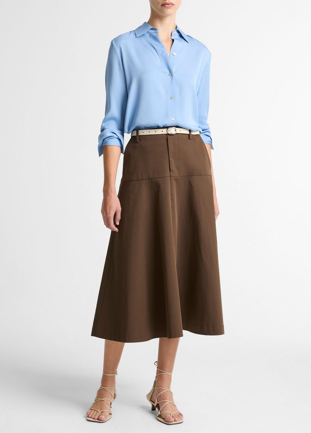 Stretch-Silk Button-Front Blouse in Long Sleeve | VINCE Women
