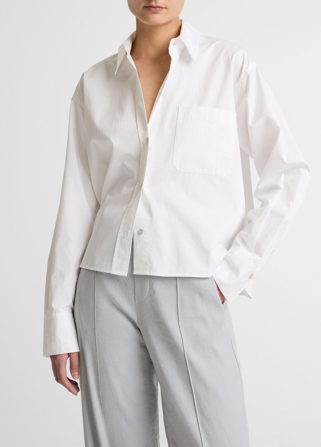 Cotton Cropped Button-Front Shirt  in Long Sleeve | VINCE Women