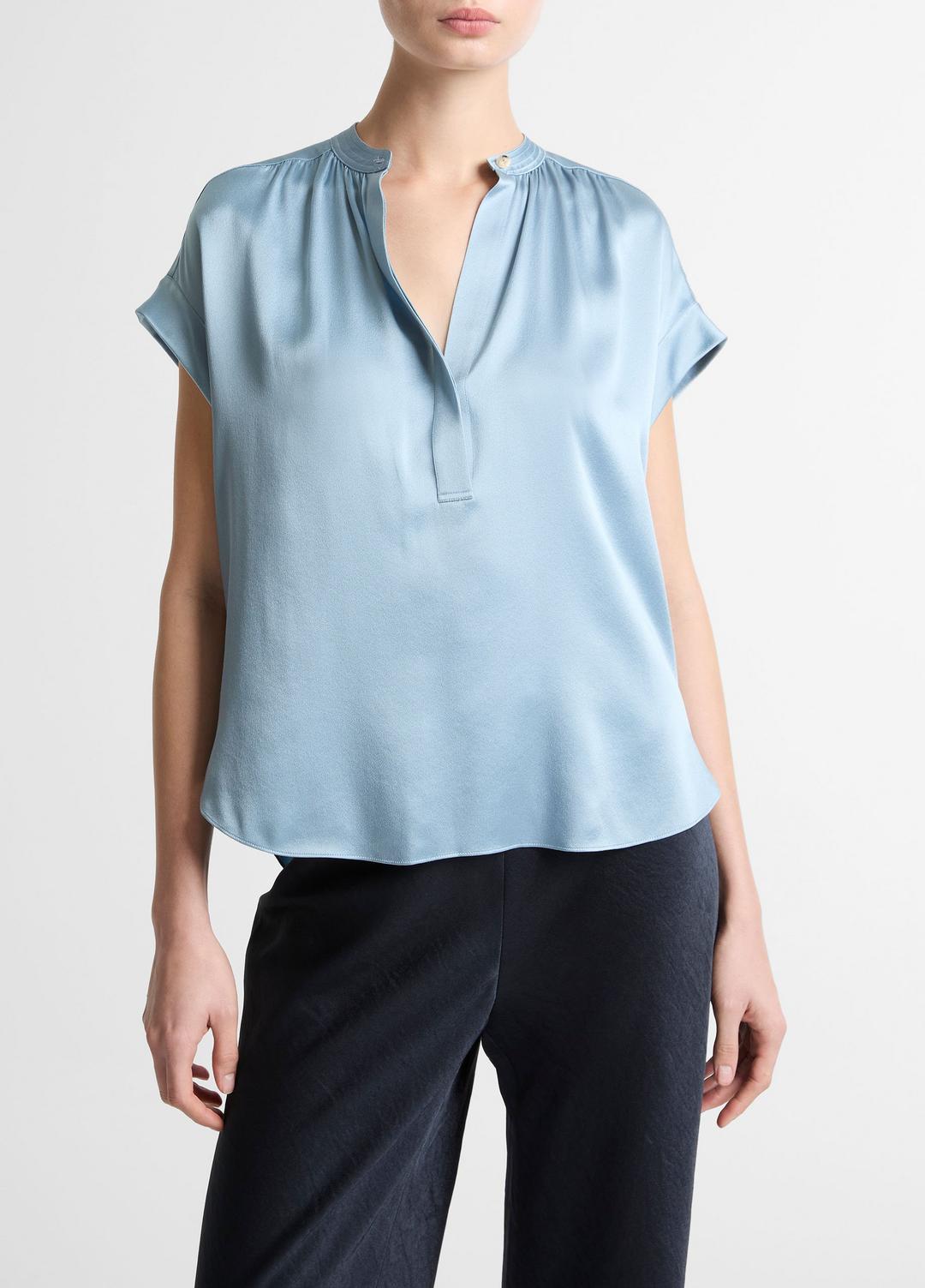 Silk Gathered Cap-Sleeve Blouse in Short Sleeve | VINCE Women