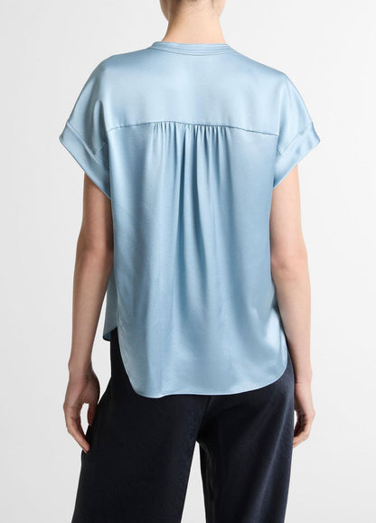 Silk Gathered Cap-Sleeve Blouse in Short Sleeve | VINCE Women