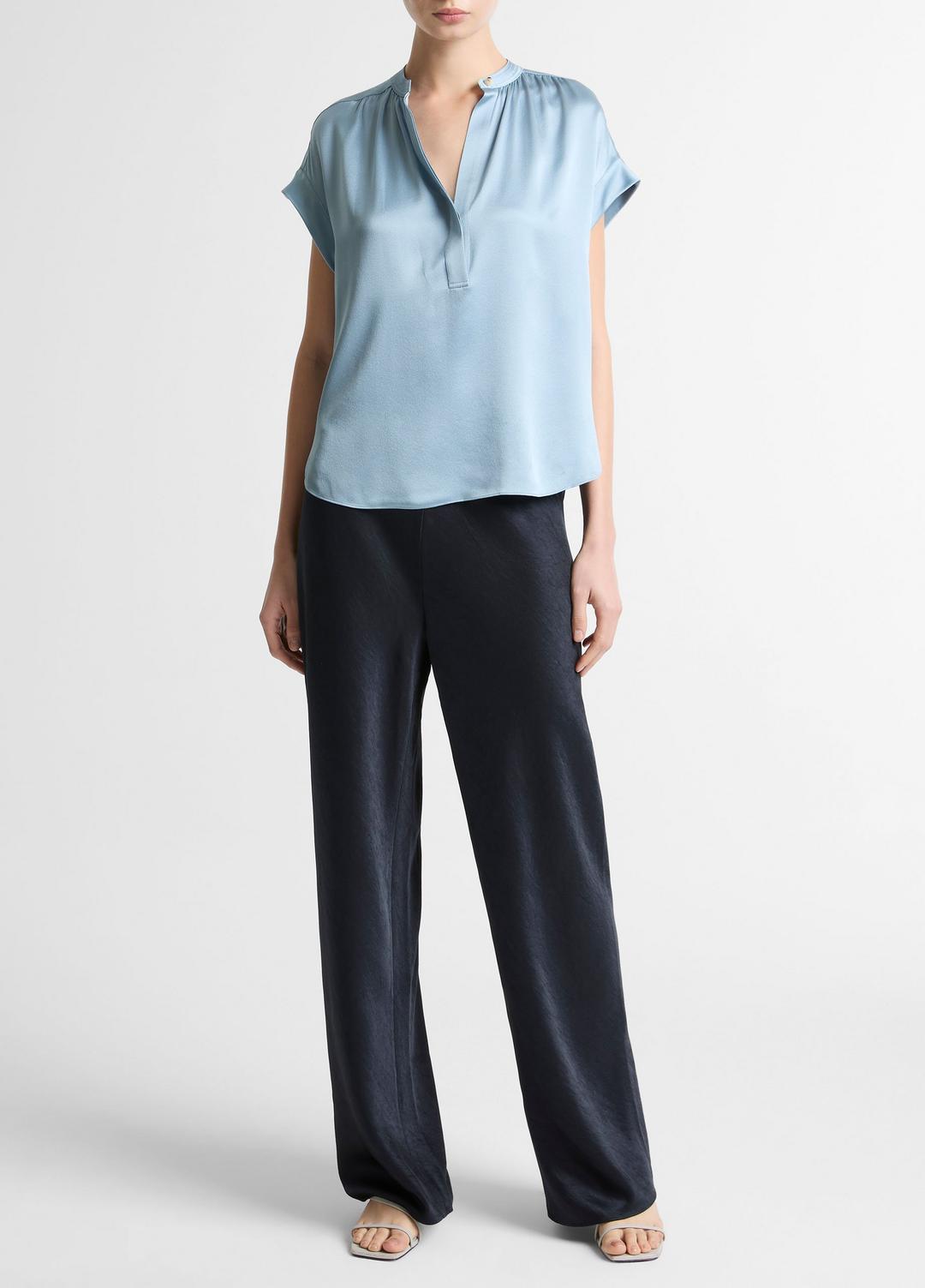 Silk Gathered Cap-Sleeve Blouse in Short Sleeve | VINCE Women