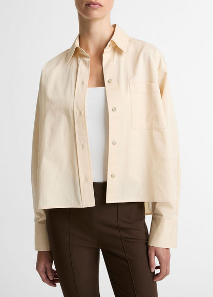 Cotton Cropped Button-Front Shirt  in Long Sleeve | VINCE Women