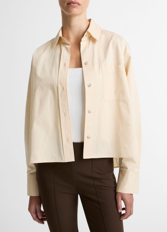 Cotton Cropped Button-Front Shirt  in Long Sleeve | VINCE Women