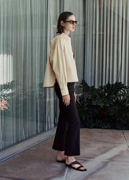 Cotton Cropped Button-Front Shirt  in Long Sleeve | VINCE Women