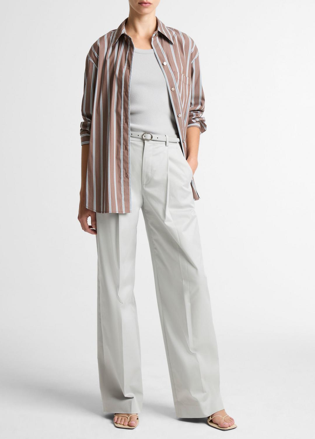 Striped Cotton-Blend Button-Front Shirt in Long Sleeve | VINCE Women